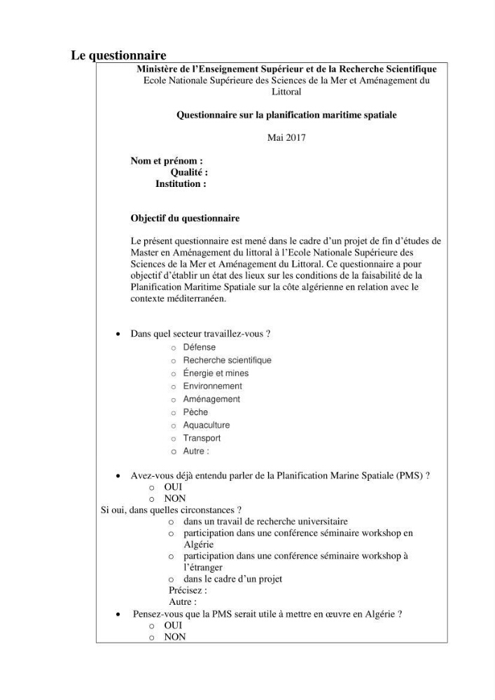 Etat des lieux de la planification de l\'espace maritime en Algerie