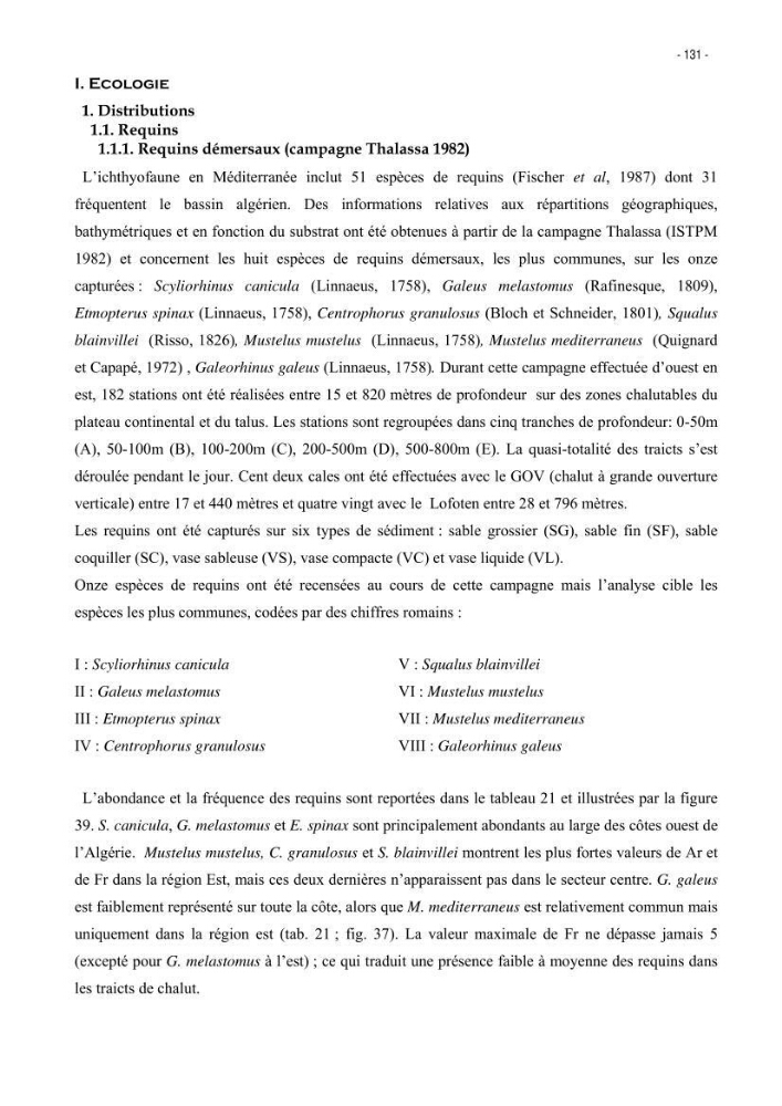 Les Sélaciens de la côte algérienne, biosystématique des requins et les raies