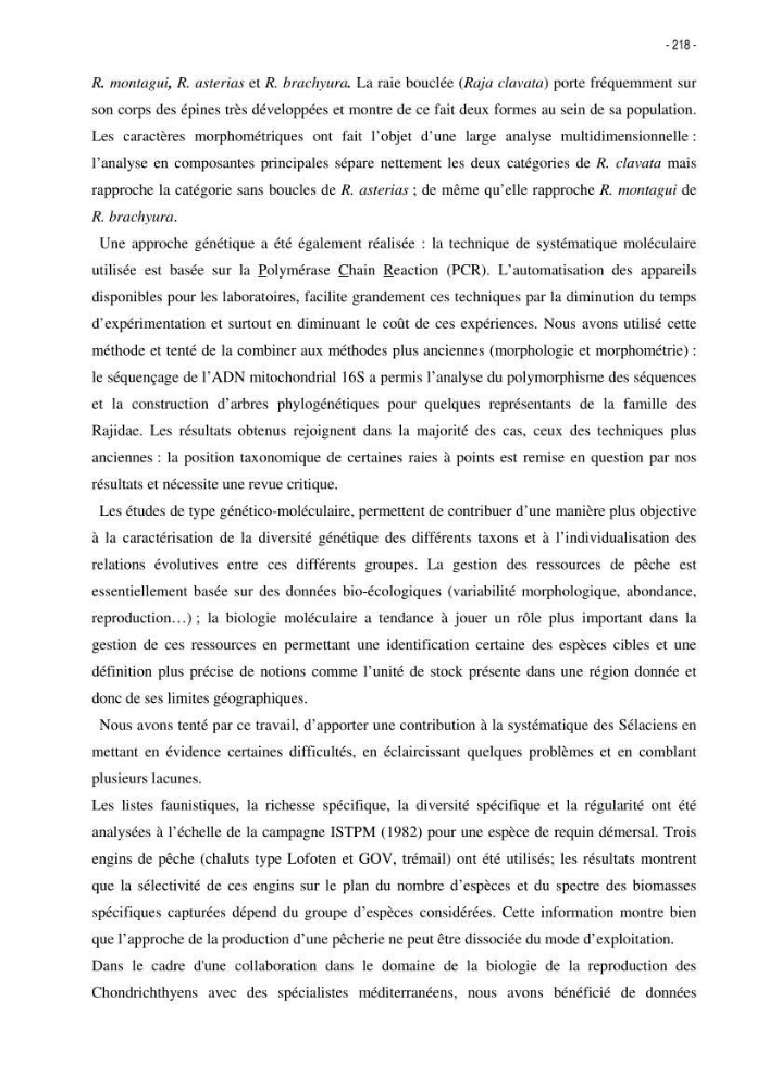 Les Sélaciens de la côte algérienne, biosystématique des requins et les raies