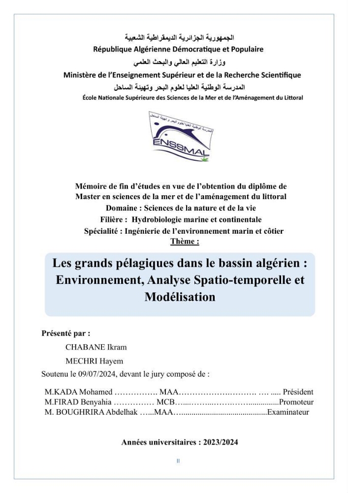 Les grands pélagiques dans le bassin algérien environnement, analyse spatio-temporelle et modelisation