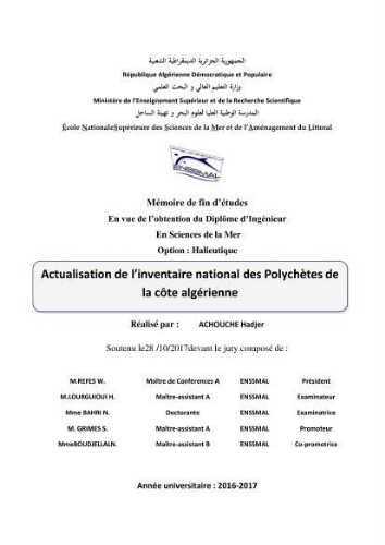 Actualisation de l’inventaire national des Polychètes de la côte algérienne: Actualisation de l’inventaire national des Polychètes de la côte algérienne: