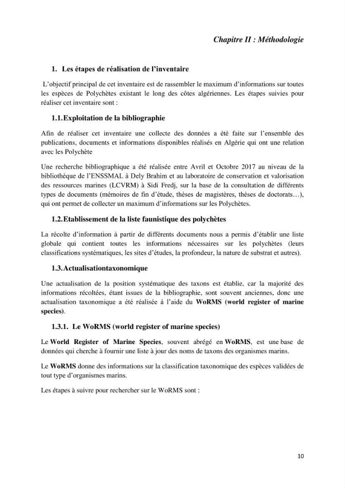 Actualisation de l’inventaire national des Polychètes de la côte algérienne: