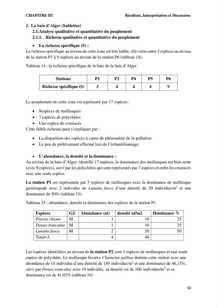 Caractérisation des biocenoces benthiques des côtes Algériennes