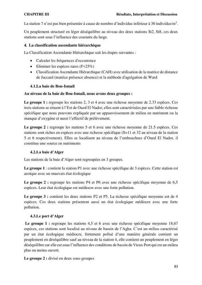 Caractérisation des biocenoces benthiques des côtes Algériennes