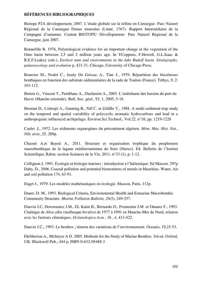 Caractérisation des biocenoces benthiques des côtes Algériennes