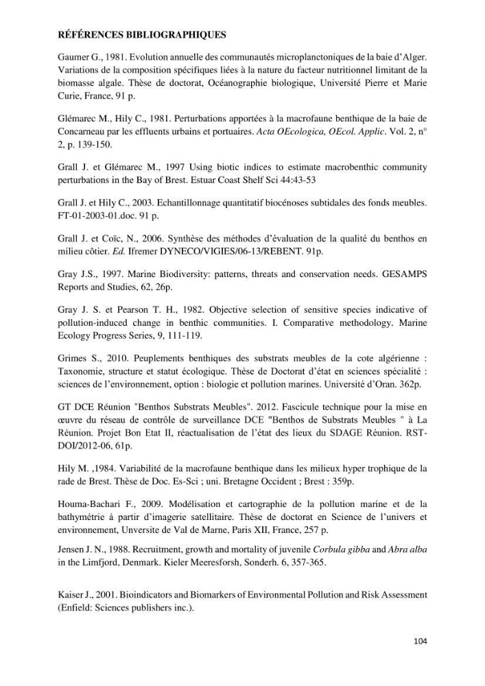 Caractérisation des biocenoces benthiques des côtes Algériennes