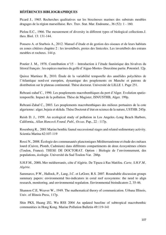 Caractérisation des biocenoces benthiques des côtes Algériennes