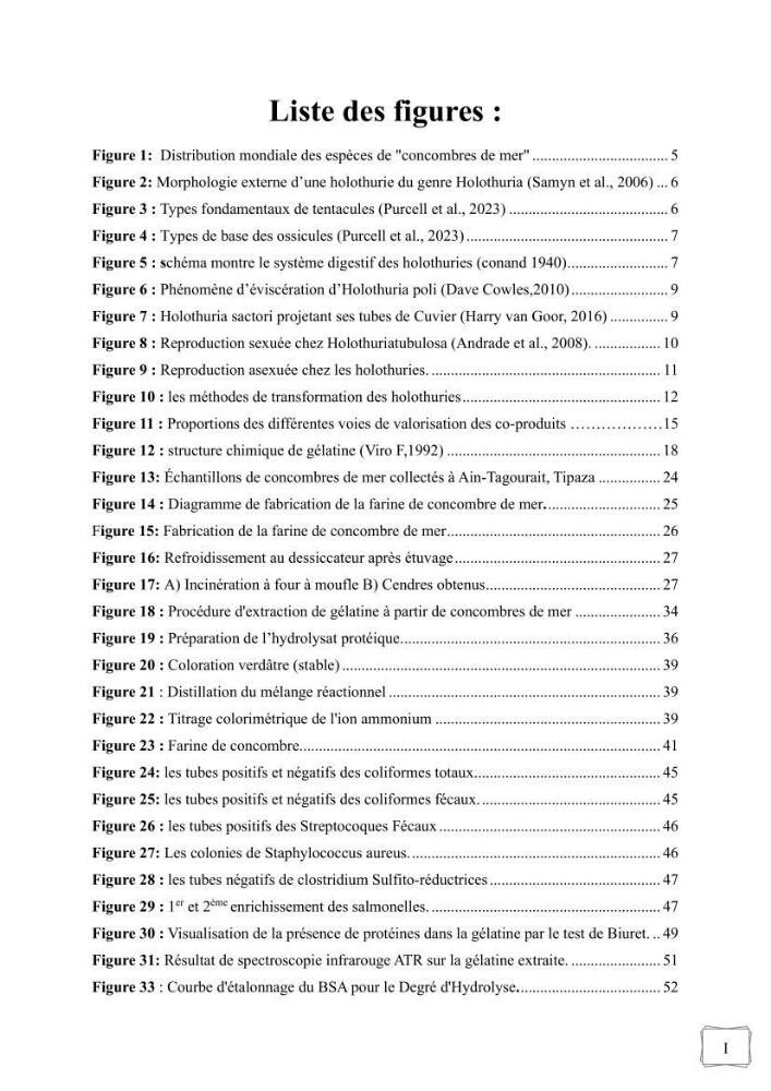 Contribution à la valorisation des coproduits des espèces d\'holothurie ( concombre de mer ) pêchées dans la côte algérienne