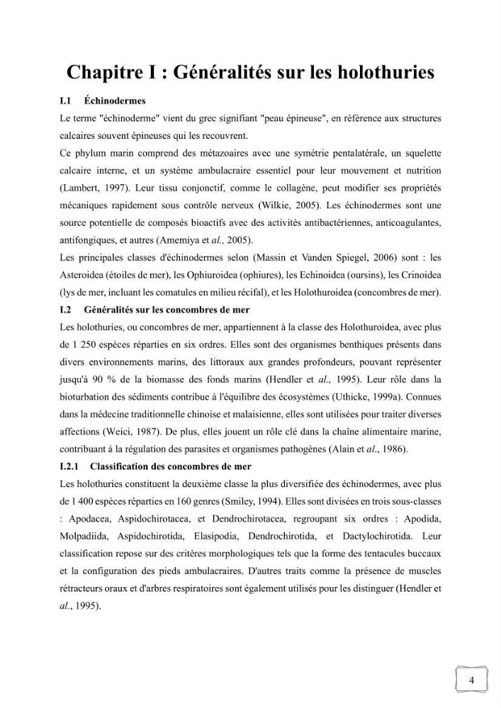 Contribution à la valorisation des coproduits des espèces d\'holothurie ( concombre de mer ) pêchées dans la côte algérienne