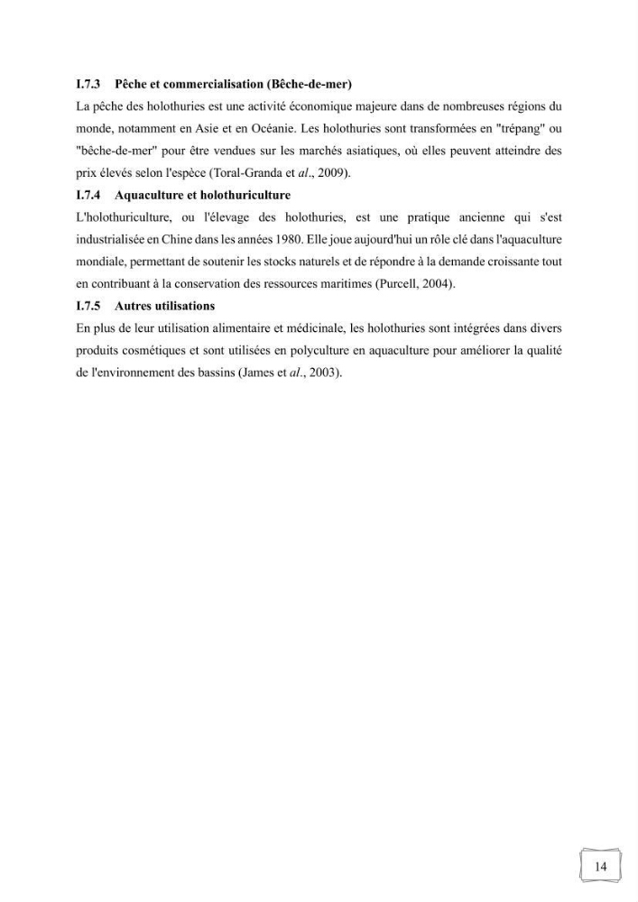 Contribution à la valorisation des coproduits des espèces d\'holothurie ( concombre de mer ) pêchées dans la côte algérienne
