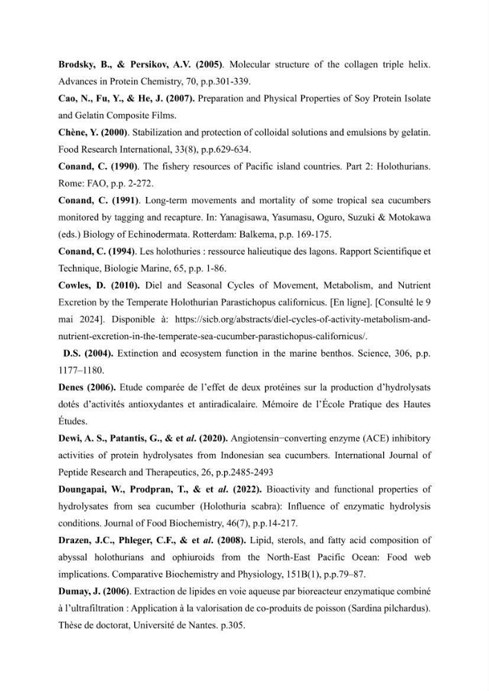 Contribution à la valorisation des coproduits des espèces d\'holothurie ( concombre de mer ) pêchées dans la côte algérienne