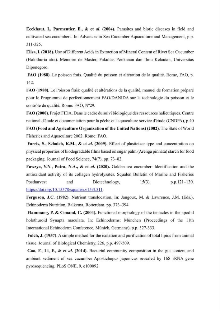 Contribution à la valorisation des coproduits des espèces d\'holothurie ( concombre de mer ) pêchées dans la côte algérienne