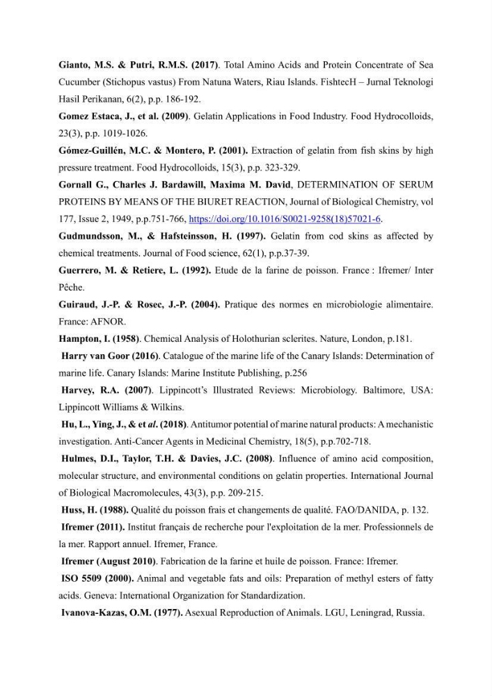 Contribution à la valorisation des coproduits des espèces d\'holothurie ( concombre de mer ) pêchées dans la côte algérienne