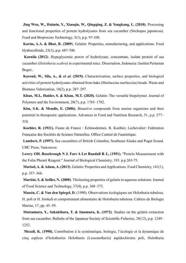 Contribution à la valorisation des coproduits des espèces d\'holothurie ( concombre de mer ) pêchées dans la côte algérienne