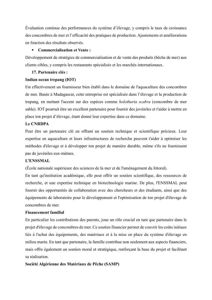 Contribution à la valorisation des coproduits des espèces d\'holothurie ( concombre de mer ) pêchées dans la côte algérienne