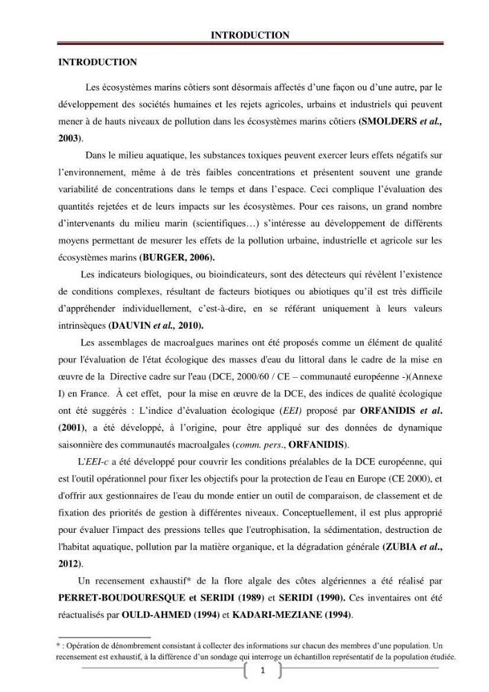 Bioévaluation de la qualité des eaux marines côtières les peuplements macrophytes benthiques.