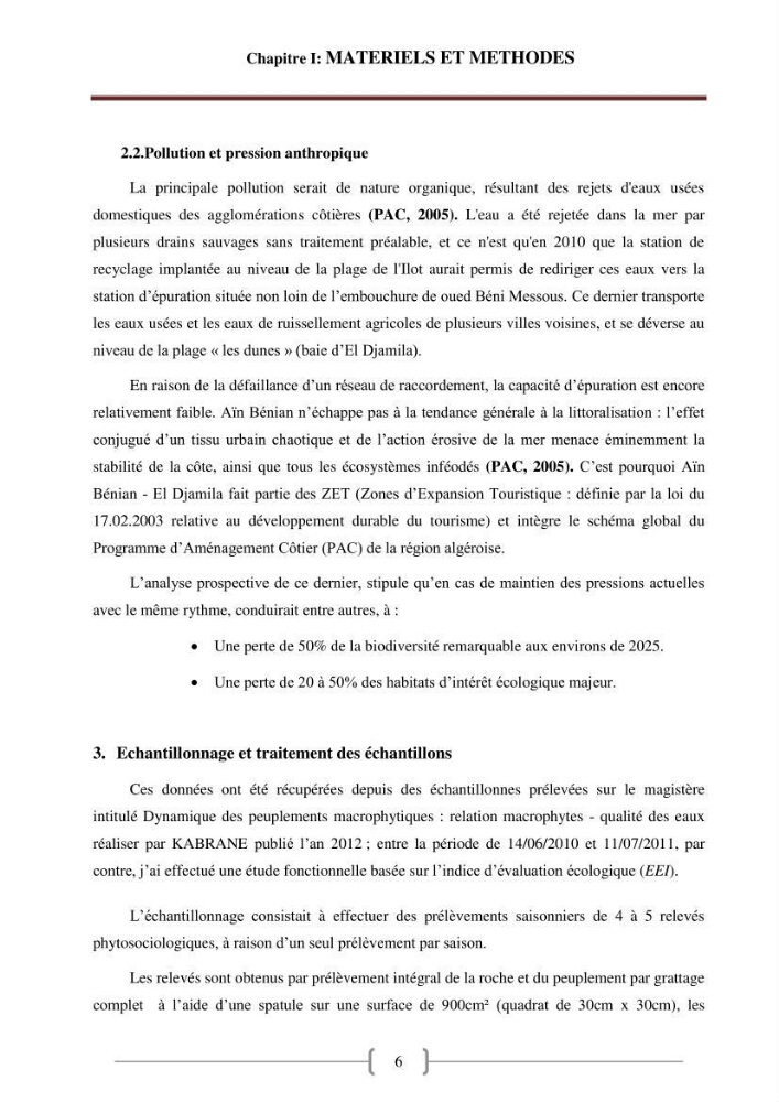 Bioévaluation de la qualité des eaux marines côtières les peuplements macrophytes benthiques.
