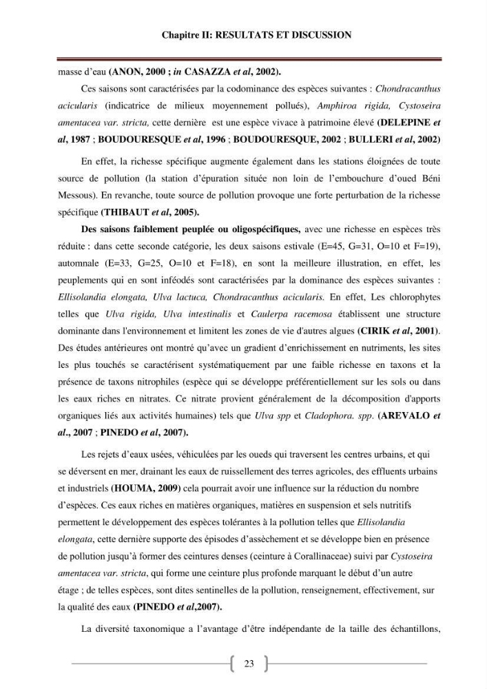 Bioévaluation de la qualité des eaux marines côtières les peuplements macrophytes benthiques.