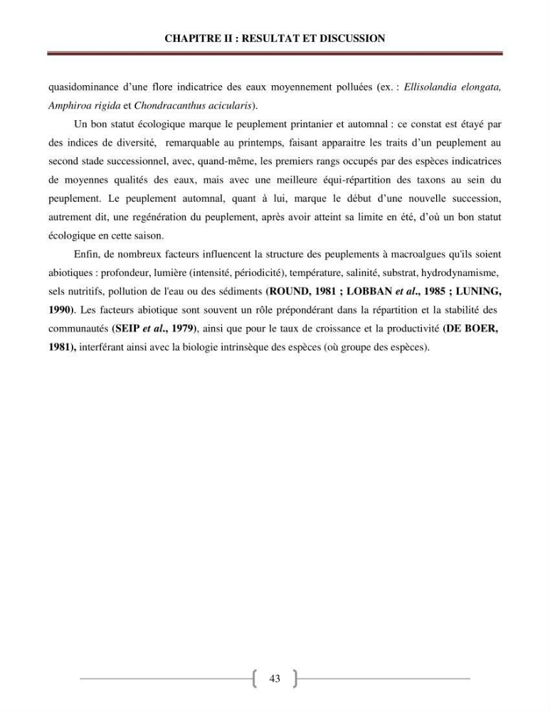 Bioévaluation de la qualité des eaux marines côtières les peuplements macrophytes benthiques.