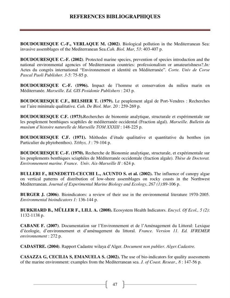 Bioévaluation de la qualité des eaux marines côtières les peuplements macrophytes benthiques.