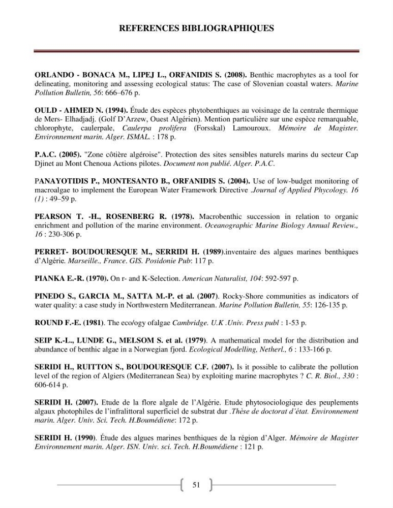 Bioévaluation de la qualité des eaux marines côtières les peuplements macrophytes benthiques.