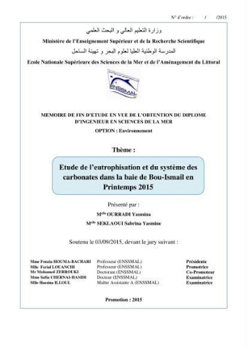 Etude de l'eutrophisation et du système des carbonates dans la baie de Bou-Ismail en printemps 2015 Etude de l'eutrophisation et du système des carbonates dans la baie de Bou-Ismail en printemps 2015