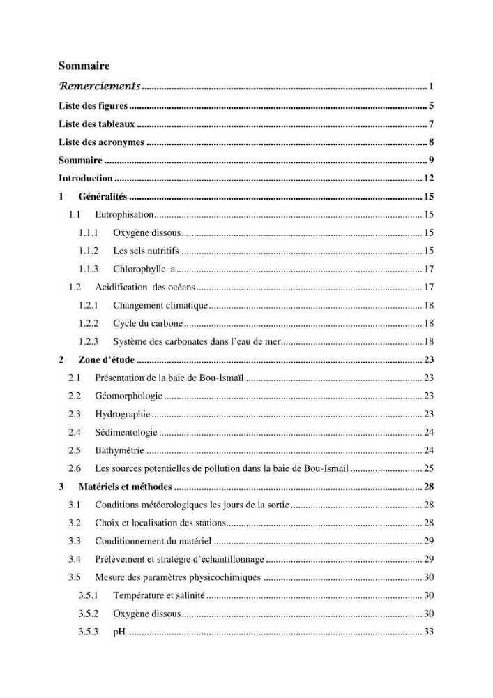 Etude de l\'eutrophisation et du système des carbonates dans la baie de Bou-Ismail en printemps 2015