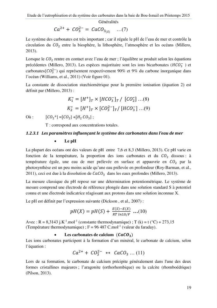 Etude de l\'eutrophisation et du système des carbonates dans la baie de Bou-Ismail en printemps 2015