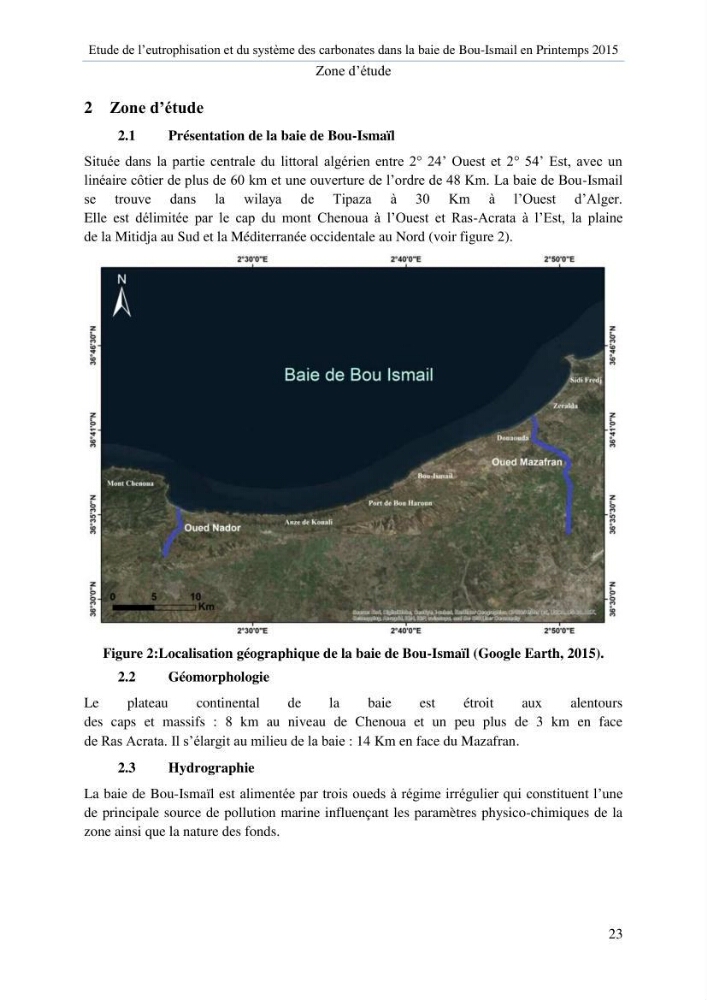 Etude de l\'eutrophisation et du système des carbonates dans la baie de Bou-Ismail en printemps 2015