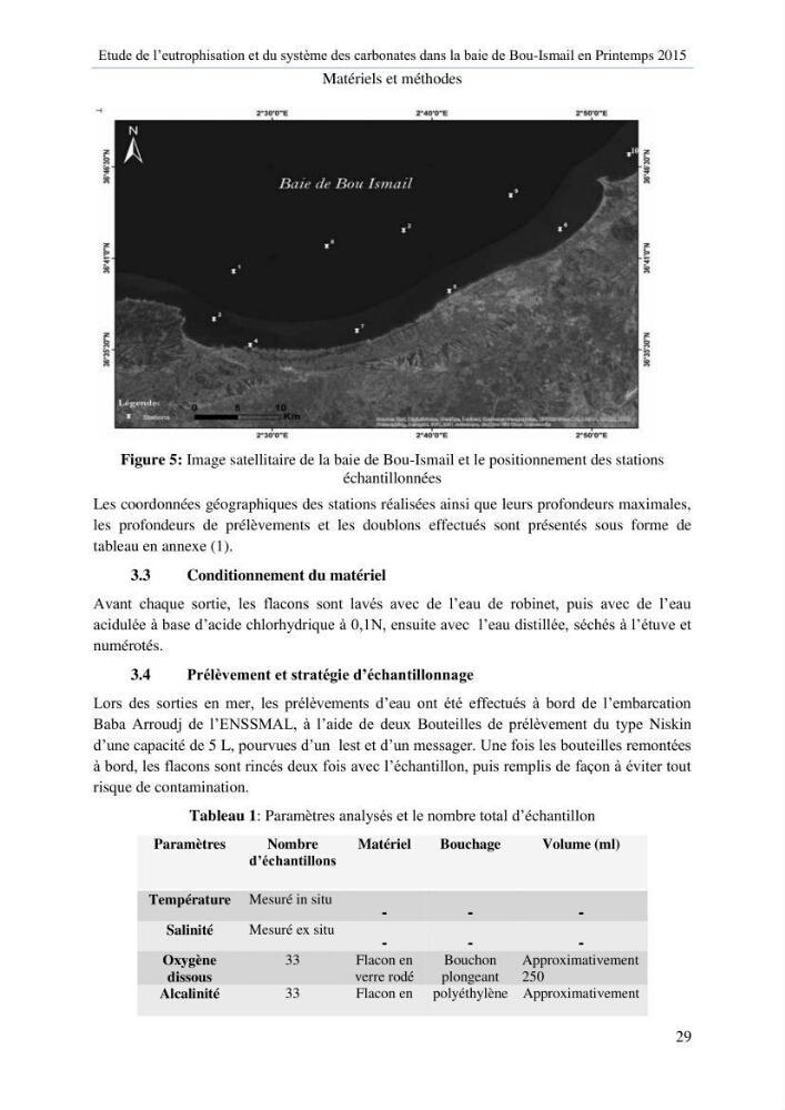 Etude de l\'eutrophisation et du système des carbonates dans la baie de Bou-Ismail en printemps 2015