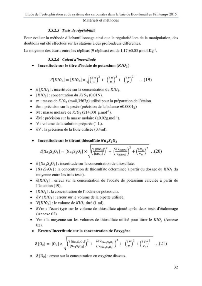 Etude de l\'eutrophisation et du système des carbonates dans la baie de Bou-Ismail en printemps 2015