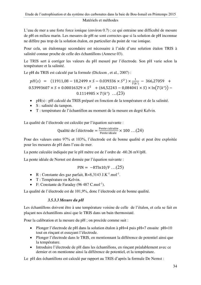 Etude de l\'eutrophisation et du système des carbonates dans la baie de Bou-Ismail en printemps 2015