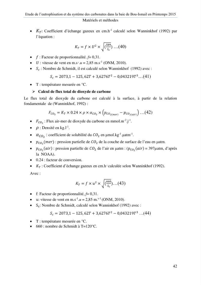 Etude de l\'eutrophisation et du système des carbonates dans la baie de Bou-Ismail en printemps 2015