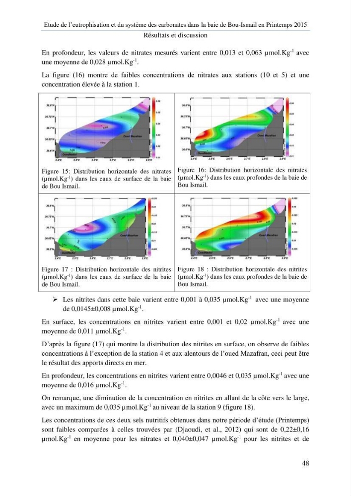 Etude de l\'eutrophisation et du système des carbonates dans la baie de Bou-Ismail en printemps 2015