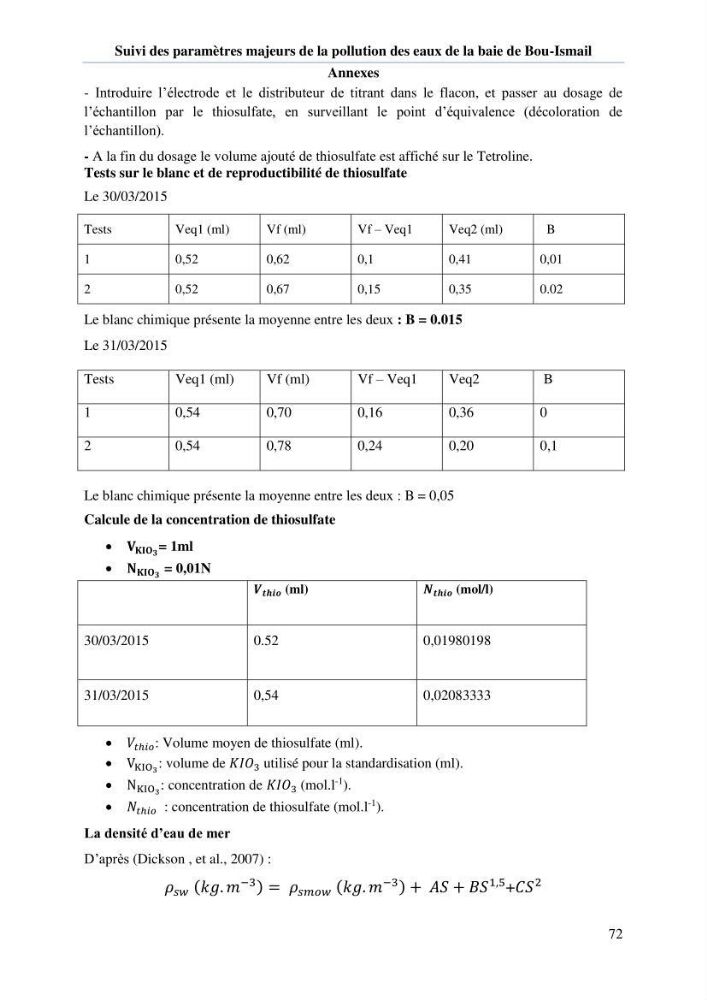 Etude de l\'eutrophisation et du système des carbonates dans la baie de Bou-Ismail en printemps 2015