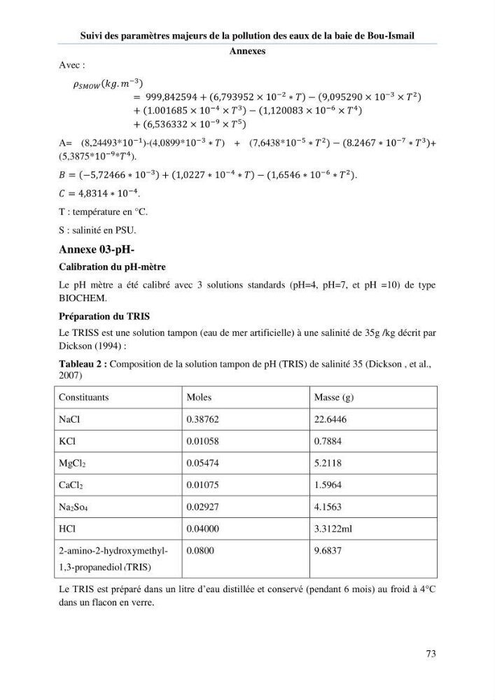 Etude de l\'eutrophisation et du système des carbonates dans la baie de Bou-Ismail en printemps 2015