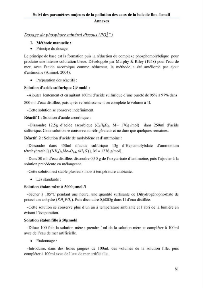 Etude de l\'eutrophisation et du système des carbonates dans la baie de Bou-Ismail en printemps 2015