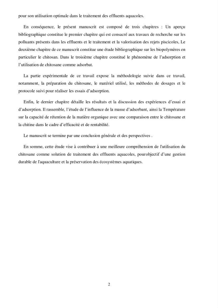 Valorisation d’un biopolymère (cas de chitosane) dans le processus du traitement des effluents piscicole