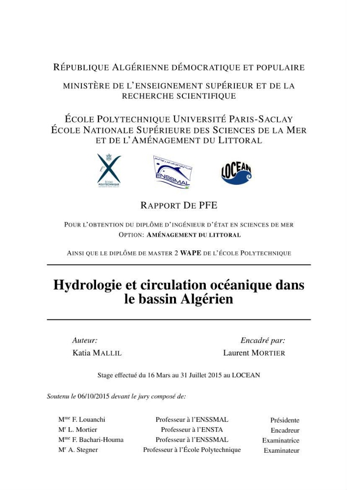 Hydrologie et circulation océanique dans le bassin Algerien: