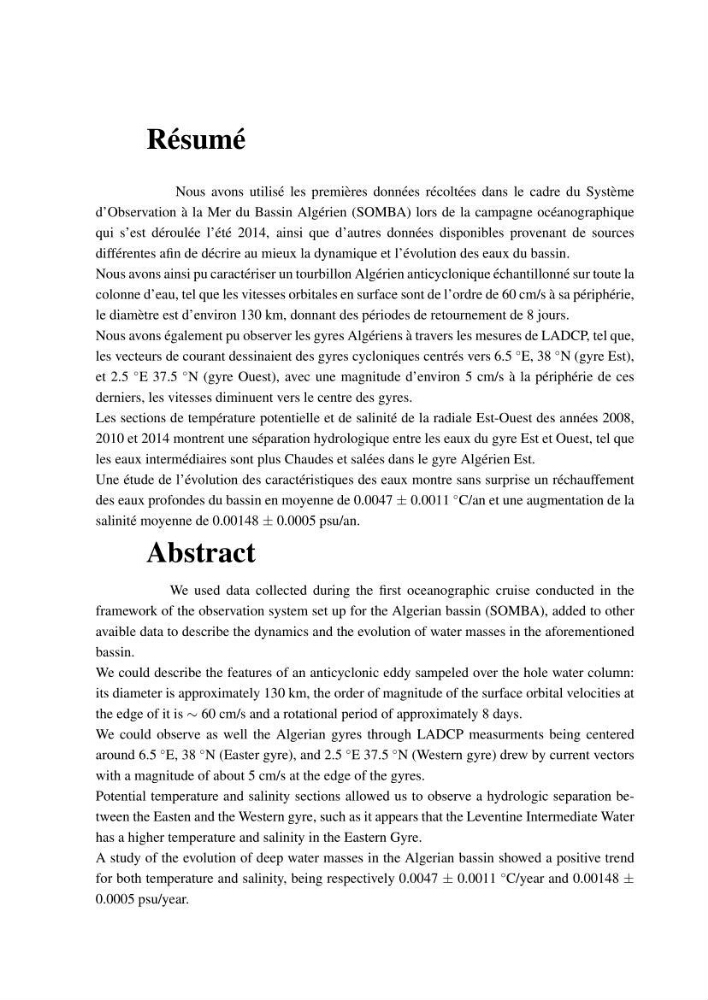 Hydrologie et circulation océanique dans le bassin Algerien:
