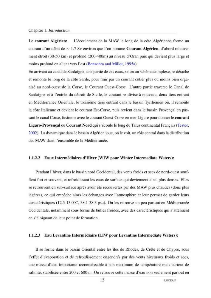 Hydrologie et circulation océanique dans le bassin Algerien: