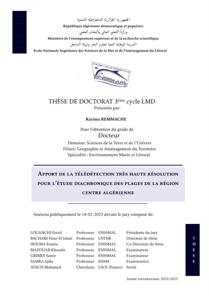 Apport de la télédétection très haute résolution pour l’étude diachronique des plages de la région centre algérienne