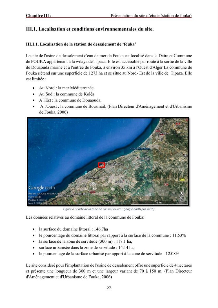 Analyse du cycle de vie du dessalement de l\'eau de mer en baie de Bou-Ismail: evaluation de la performance environnementale de la station de Fouka
