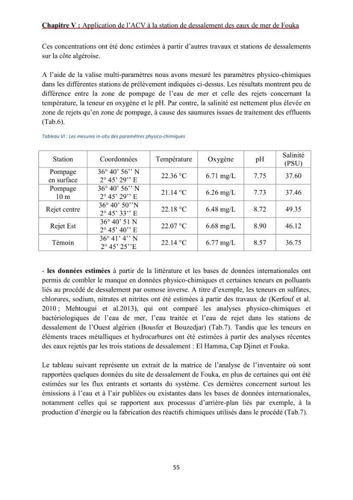 Analyse du cycle de vie du dessalement de l\'eau de mer en baie de Bou-Ismail: evaluation de la performance environnementale de la station de Fouka