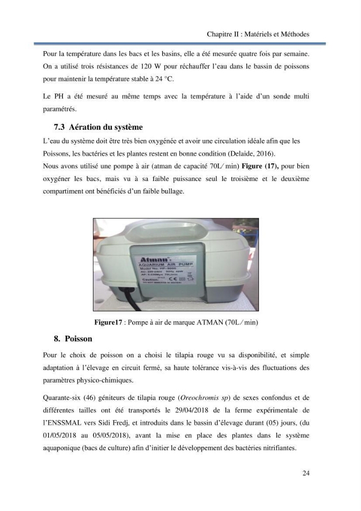 Suivi d\'un systeme d\'élevage en aquaponie en Algèrie:
