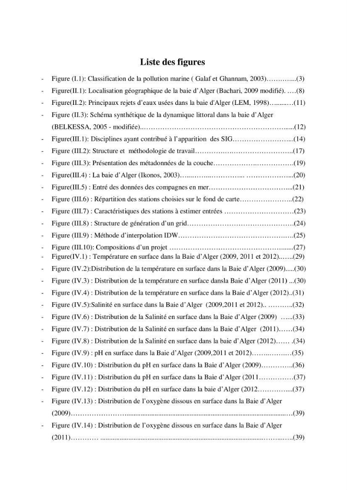 Conception d\'un système d\'information géographique (SIG) pour la spatialisation des paramètres de pollution dans la baie d\'Alger