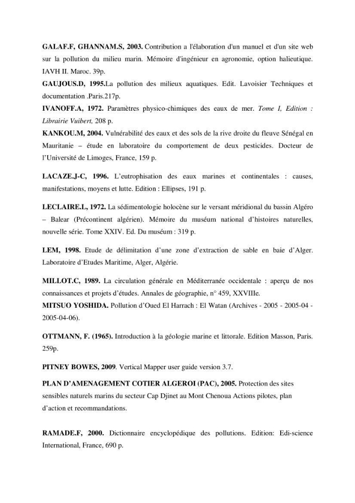 Conception d\'un système d\'information géographique (SIG) pour la spatialisation des paramètres de pollution dans la baie d\'Alger