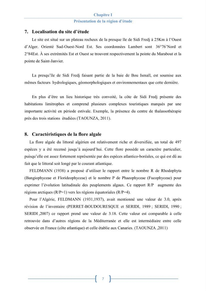 Bioécologie des macroalgues au niveau de Sidi Fredj (w. Alger)