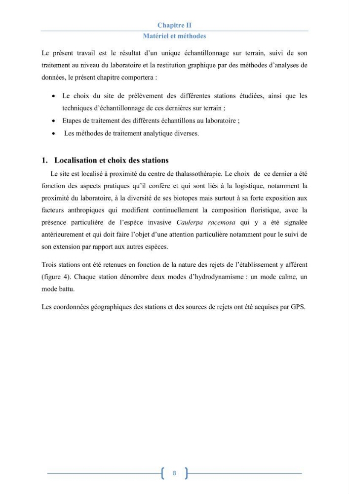 Bioécologie des macroalgues au niveau de Sidi Fredj (w. Alger)