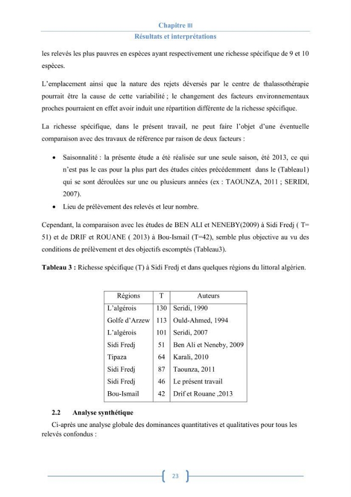 Bioécologie des macroalgues au niveau de Sidi Fredj (w. Alger)